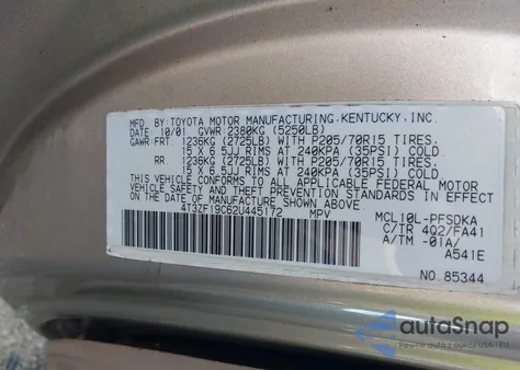 2002 Toyota Sienna Ce z USA, uszkodzony, nr VIN 4T3ZF19C62U445172